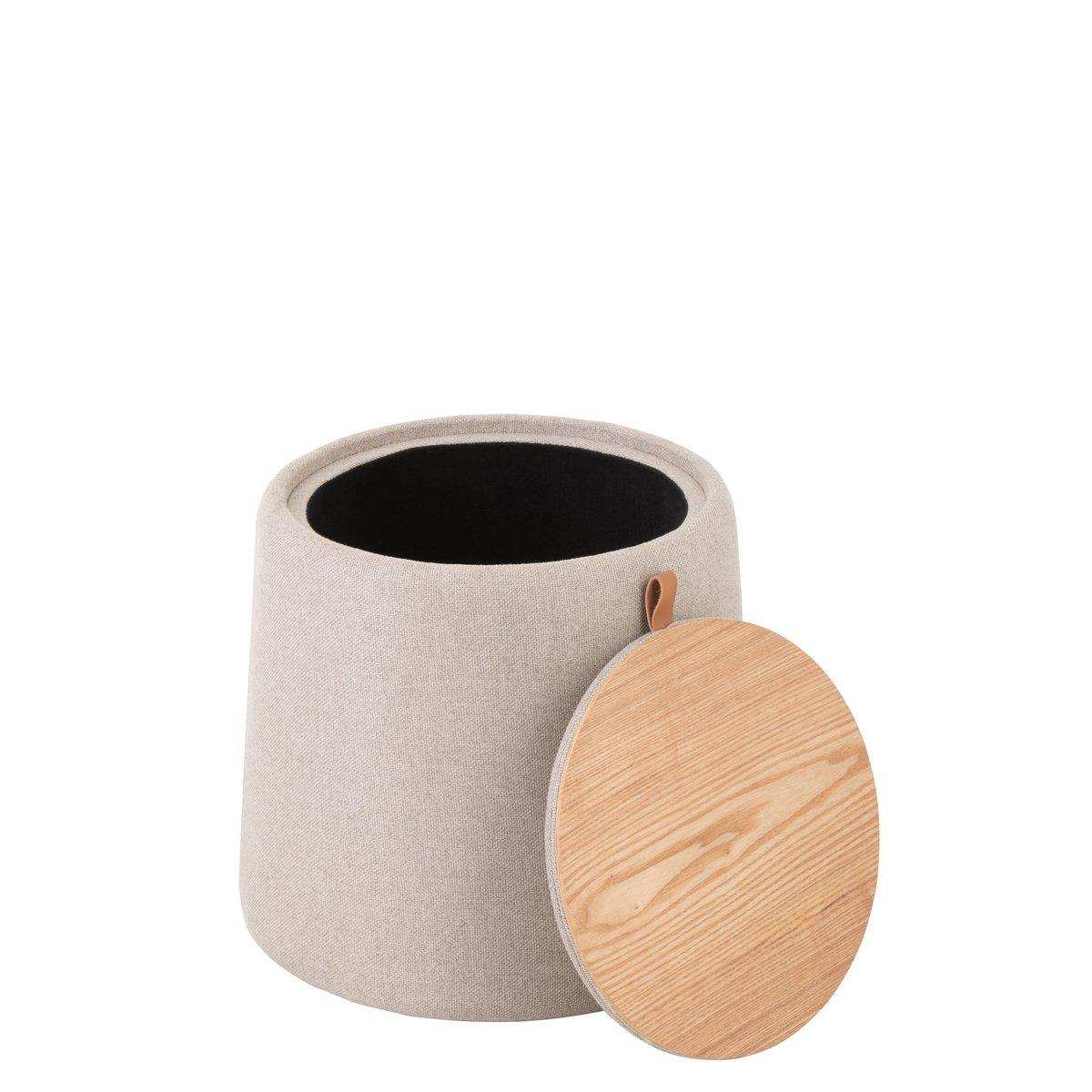 J-Line Pouf/Beistelltisch rund Textil/Holz Beige