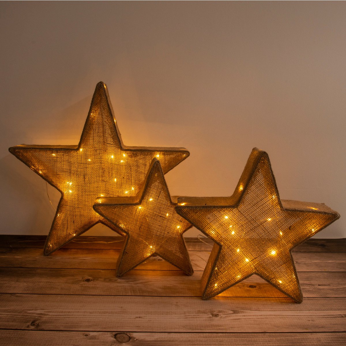 3er-Set LED-Deko-Weihnachtssterne braun