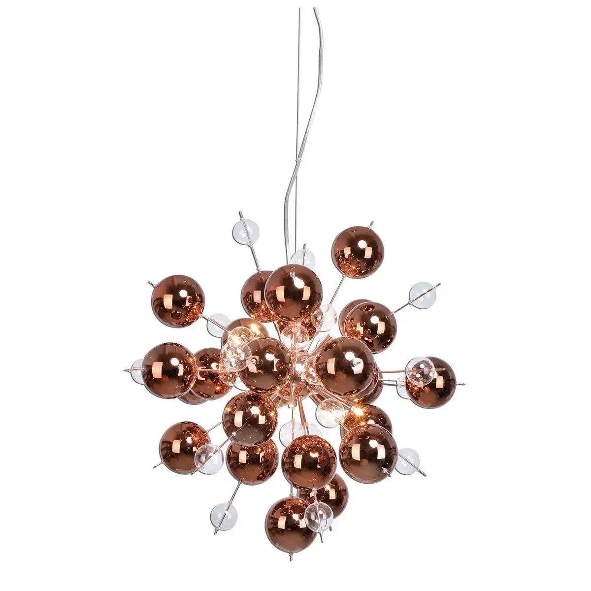 Pendelleuchte "EXPLOSION" Kupfer aus Metall und Glas, G9 Fassungen, Hängelampe für Esszimmer, Wohnzimmer, Diele oder Büro, Øca. 65 cm