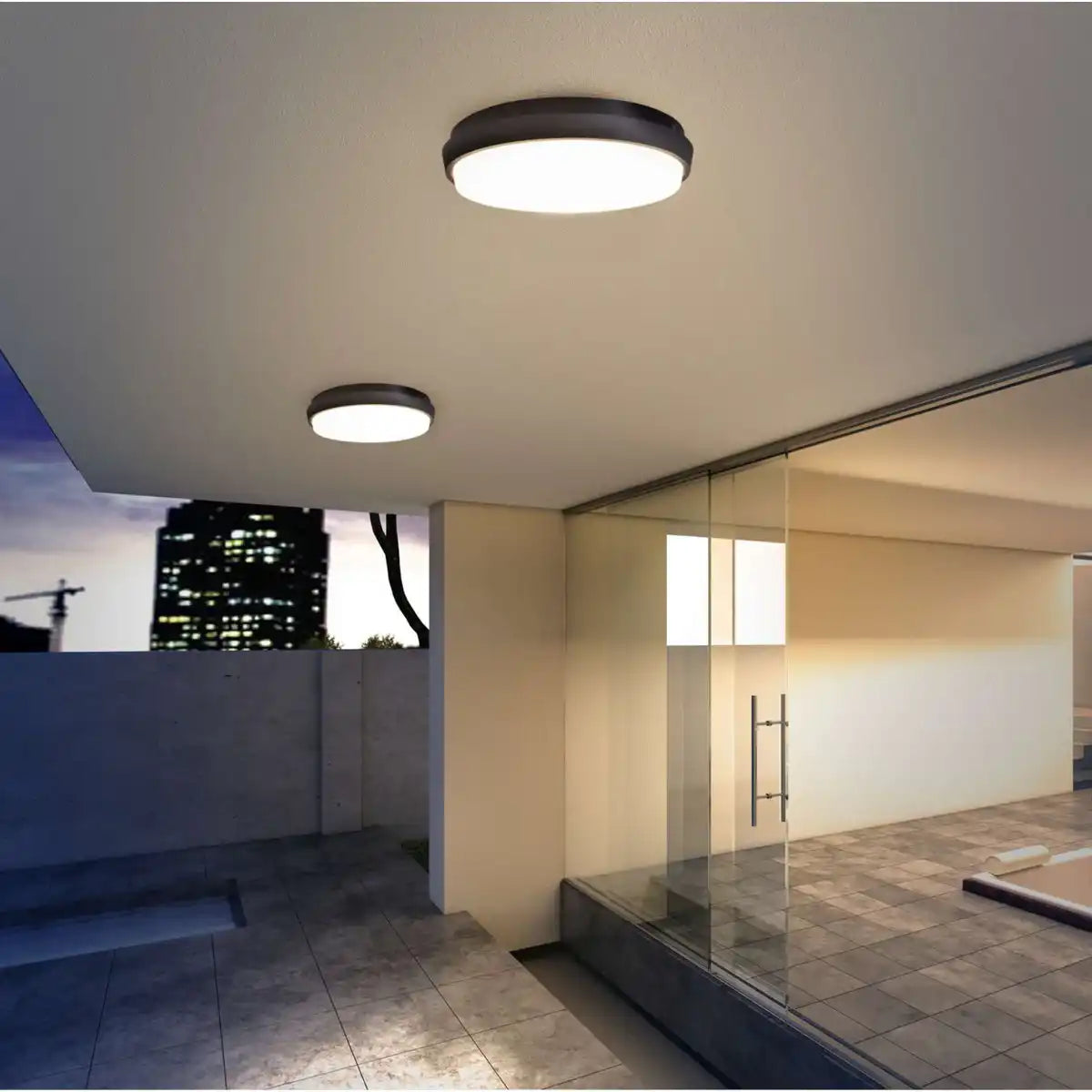 LED Außenwandleuchte "MIO" Ø 17,5 cm aus anthrazitfarbenem Metall und Kunststoff, IP54 für Eingang, Balkon, Terrasse