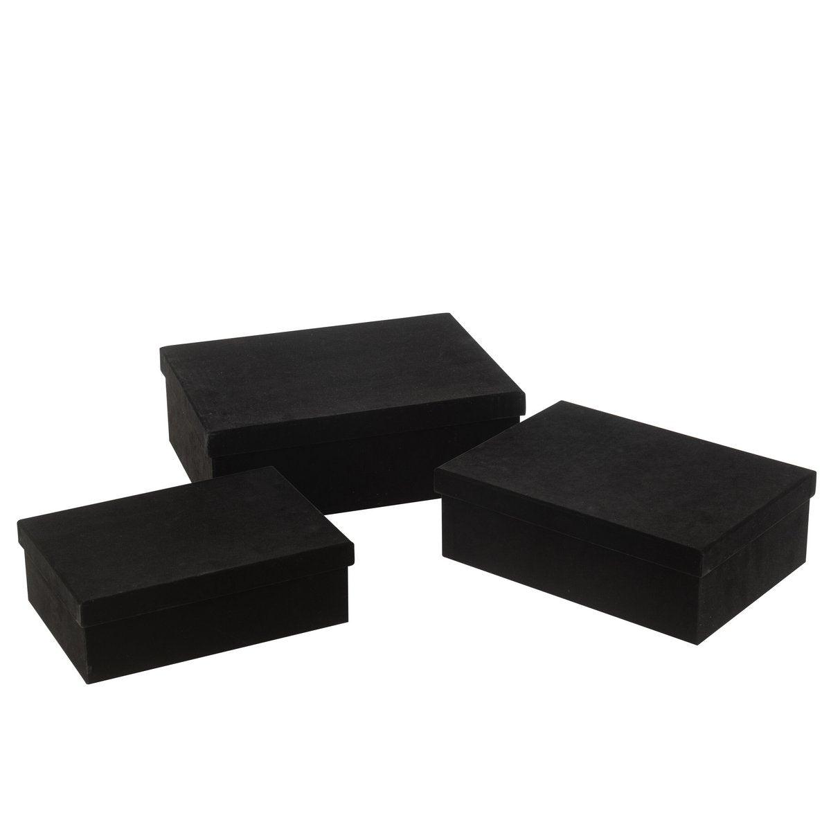 J-Line Set mit 3 Boxen, rechteckig, Samtpapier, Schwarz