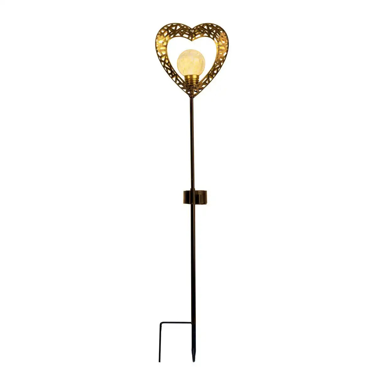 2er-Set LED-Solarleuchte "Herz" mit Erdspieß für Garten und Terrasse aus Metall in Schwarz, und Gold, mit fest verbauten LEDs, 59 cm hoch
