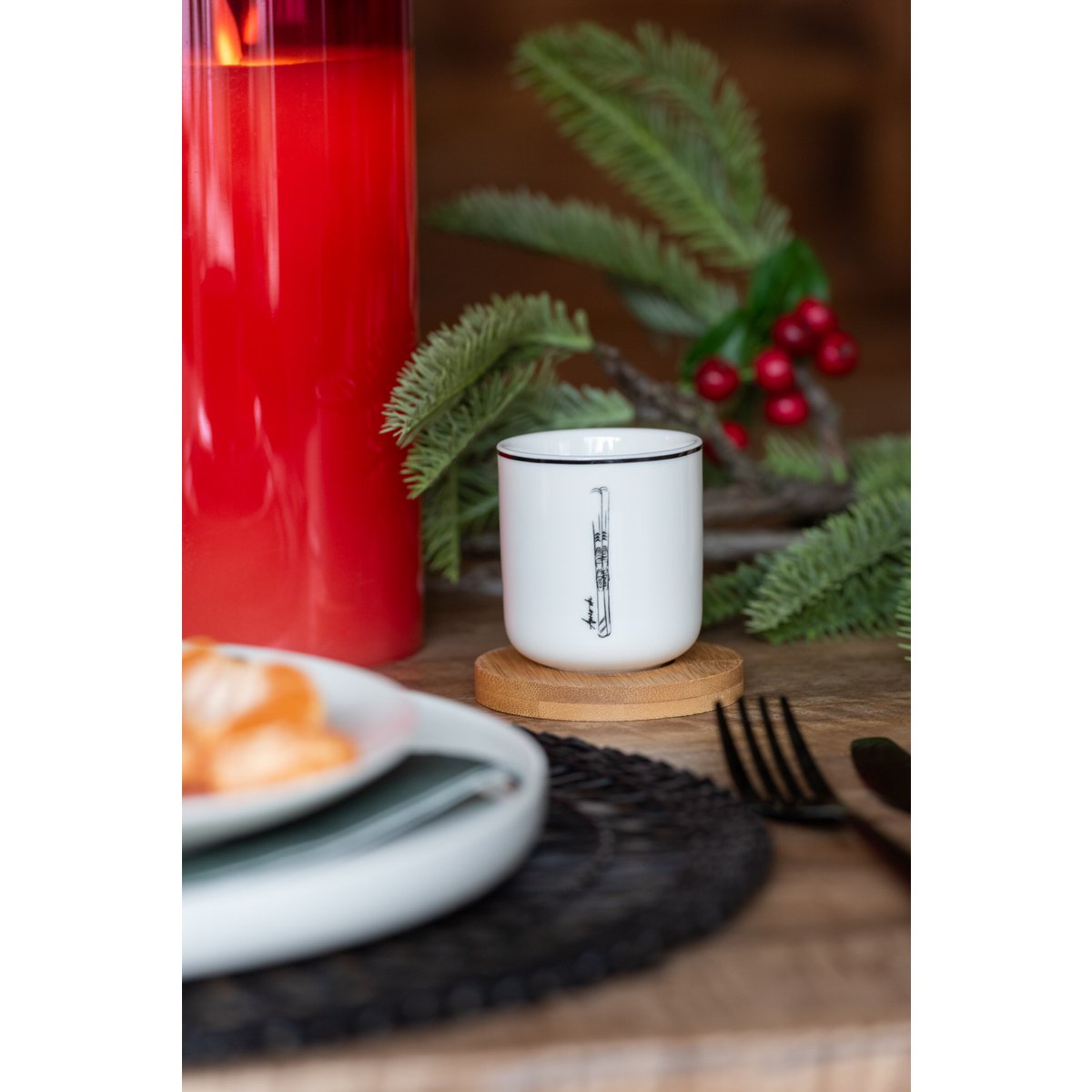 J-Line Box 4 Kaffeebeutel + Untertassen Bambou Geschenkbox Keramik Schwarz/Weiß