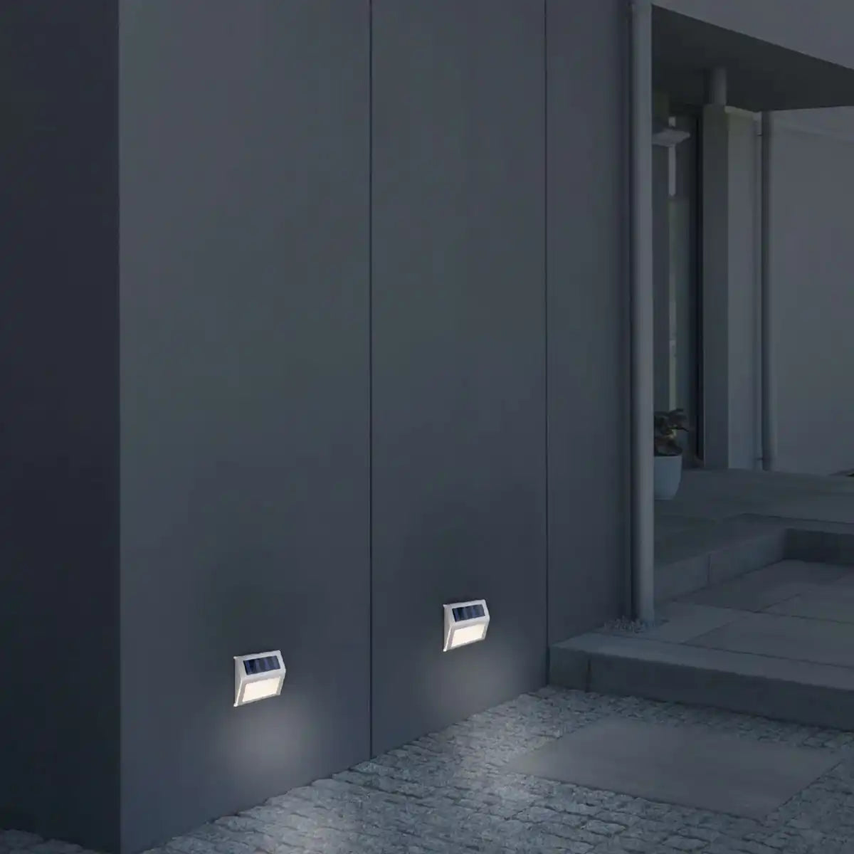 4er-Set LED Solar-Außenleuchte , für Außen, Wandleuchte - Metall und Kunststoff in Stahl-blank, mit integrierter LED