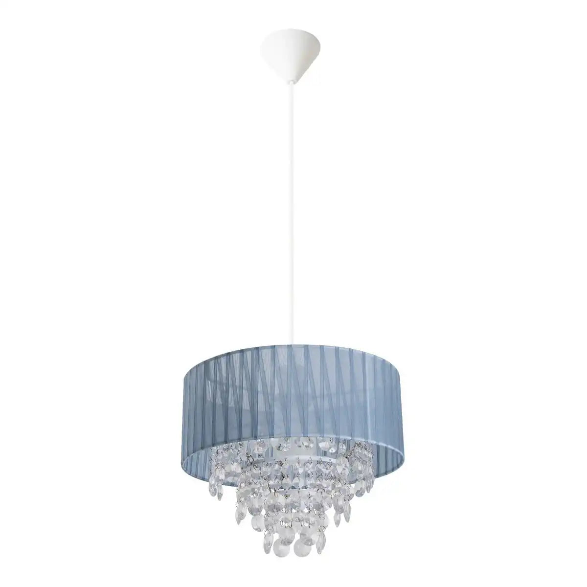 Deko-Pendelleuchte "KRISTALLO", Hängelampe aus Metall, transparentem Kunststoff und grauem Textilmaterial, E27-Fassung, für Esszimmer, Wohnzimmer, Diele oder Büro, 30 cm Durchmesser