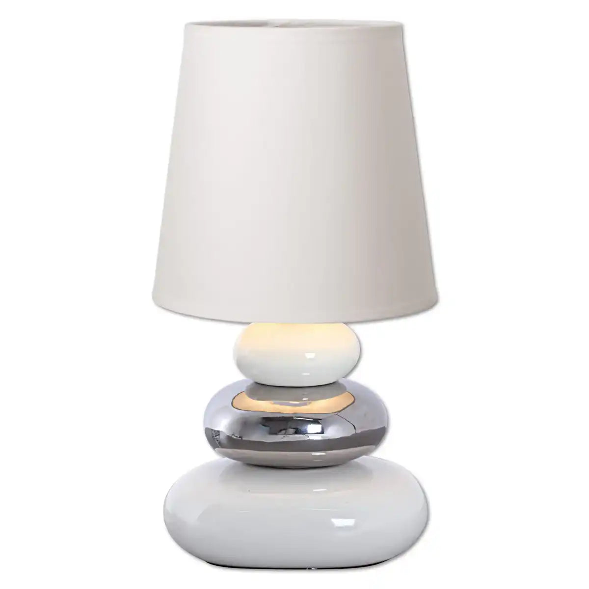 Keramik Tischleuchte "STONEY", Tischlampe aus Keramik, weiß, mit E14-Fassung, Tischlampe für Esszimmer, Wohnzimmer, Diele oder Büro, oder als Nachttischlampe, 31 cm hoch