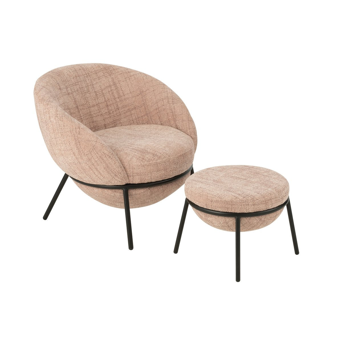 J-Line Lounge Chair+Pouf Iron Hell Pink/Schwarz