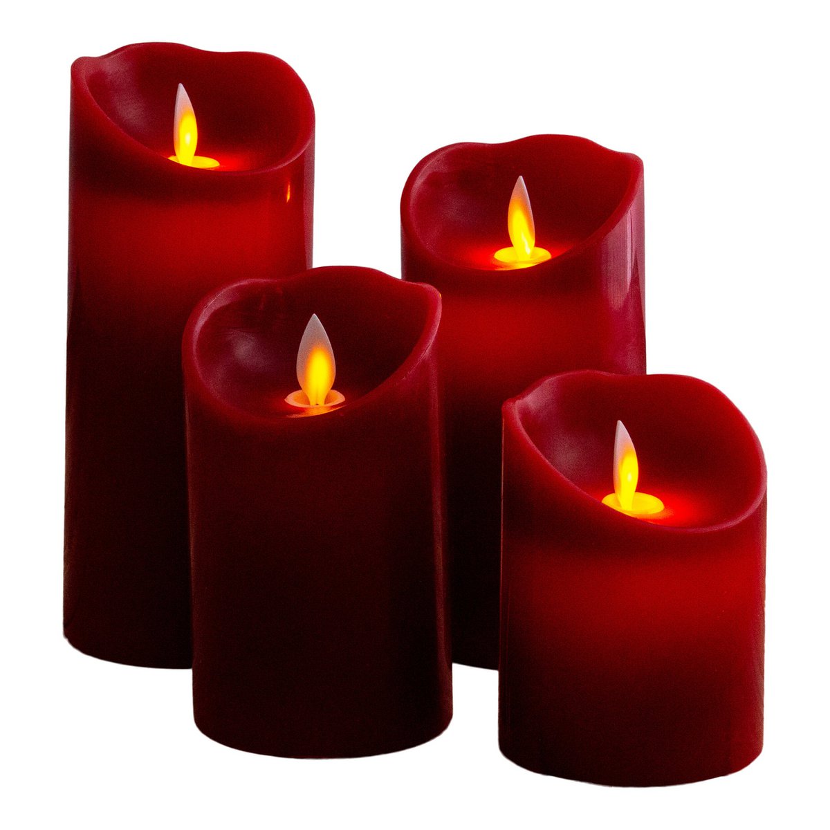 4er-Set LED-Kerzen Weihnachtsdeko aus Kunststoff in rot mit fest verbauten LEDs