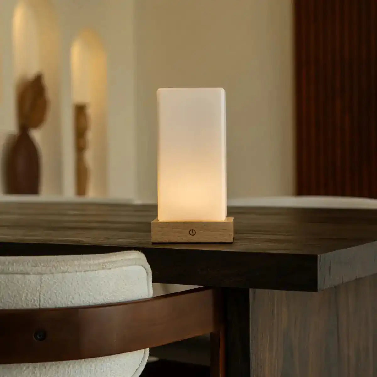Zayn Hellbraun Holz wiederaufladbare Lampe dimmabel & kabellos & gute Batterie