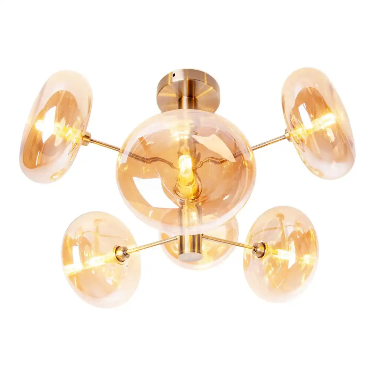 Deckenleuchte "ORION" Ø ca. 53 cm amber, aus messingfarbenem Metall und Glas in amber, G9-Sockel, Beleuchtung für Wohnzimmer, Esszimmer oder Büro.