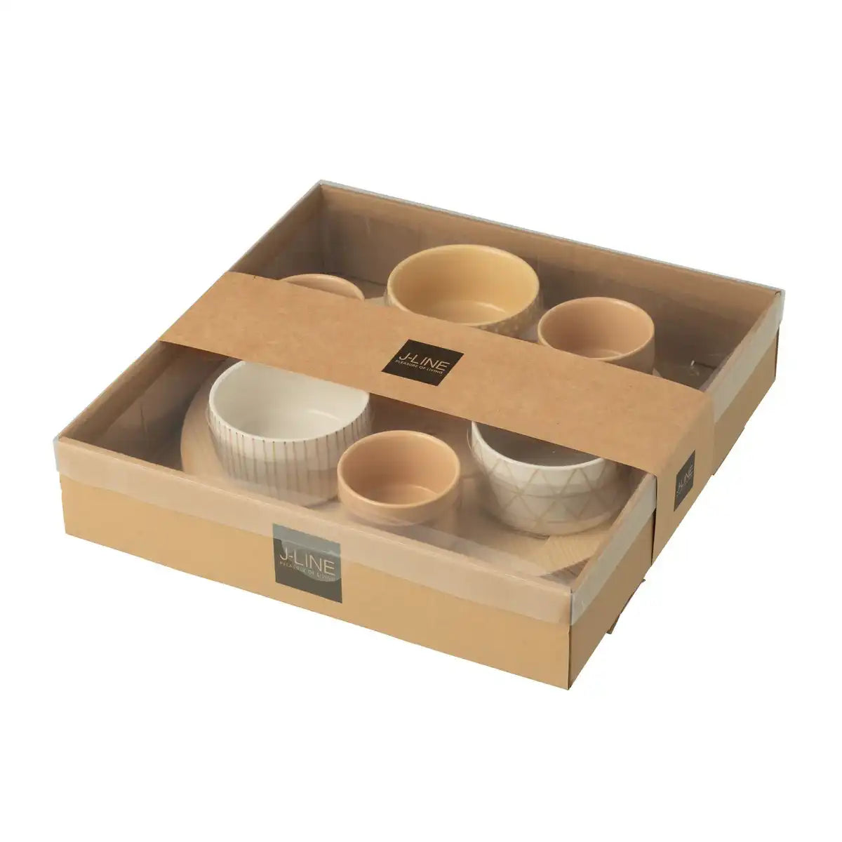 J-Line Tapasservies 6 Sets + Bambusschale in Box Creme/Weiß