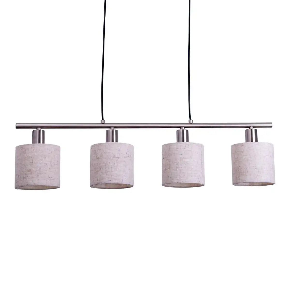4er Pendelleuchte "MARON" aus Metall satiniert-matt mit Stoffschirmen in Natur, mit E14-Fassung, Lampe für Wohnzimmer oder Esszimmer,71,5 x 12 cm