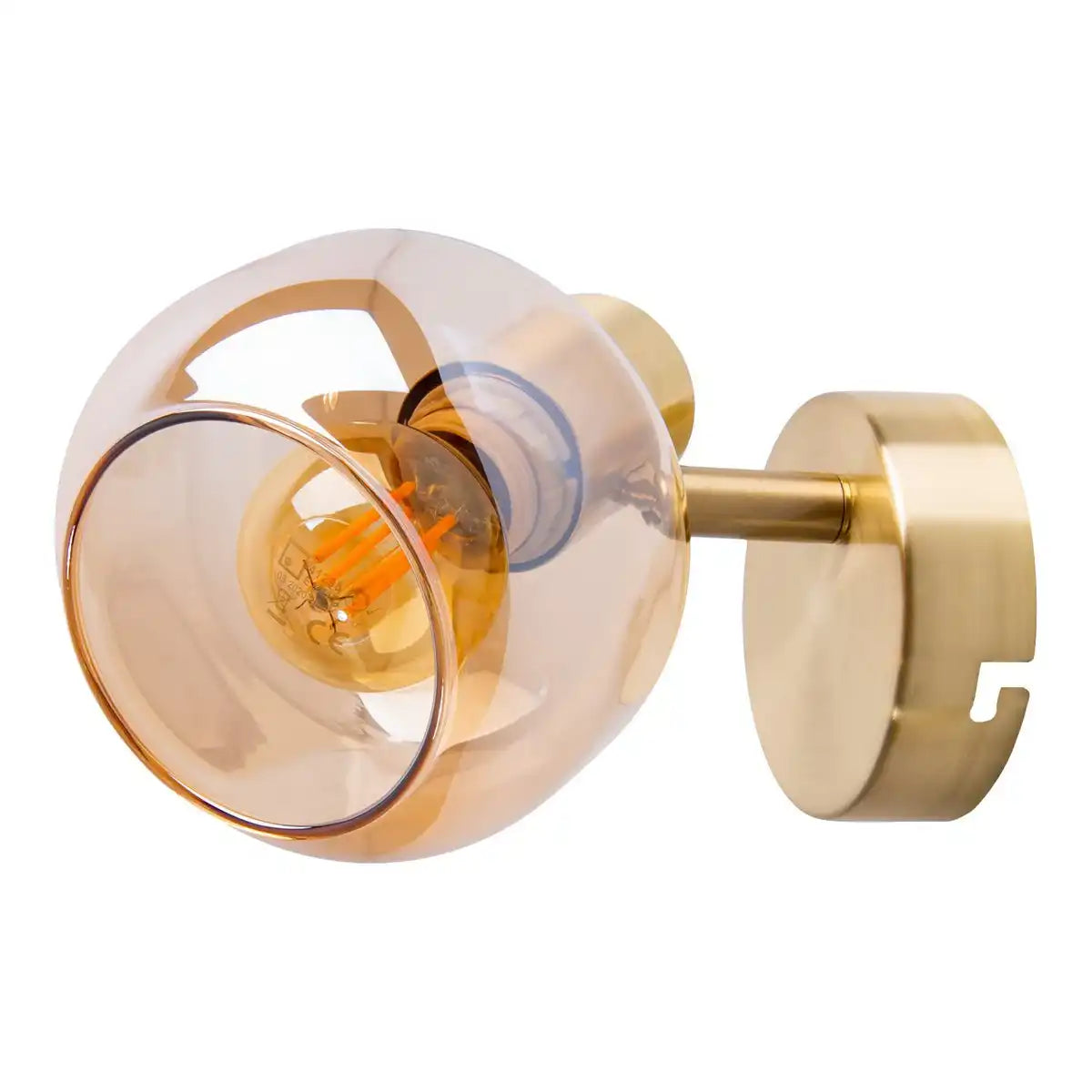 Glas-Wand Spot "LIBBY", klassische Wandlampe aus messingfarbenem Metall und getöntem Glas in Amber, mit E14-Fassung, für Esszimmer, Wohnzimmer, Diele oder Büro, 16 cm