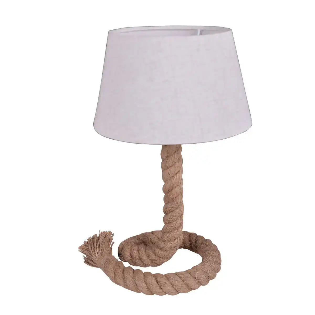 Tischleuchte mit Textilschirm "ROPE", Tischlampe aus Metall, Kunststoff, Jute und Textil in weiß, mit E14-Fassung, für Wohnräume, Diele oder Büro, 40 cm hoch