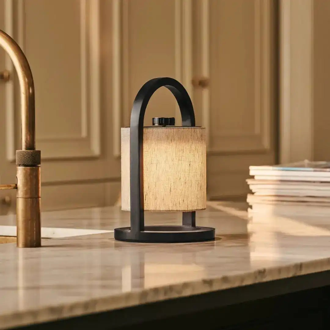 Flussschwarz & grau Holz wiederaufladbare Lampe - dimmbares und schnurloses Licht