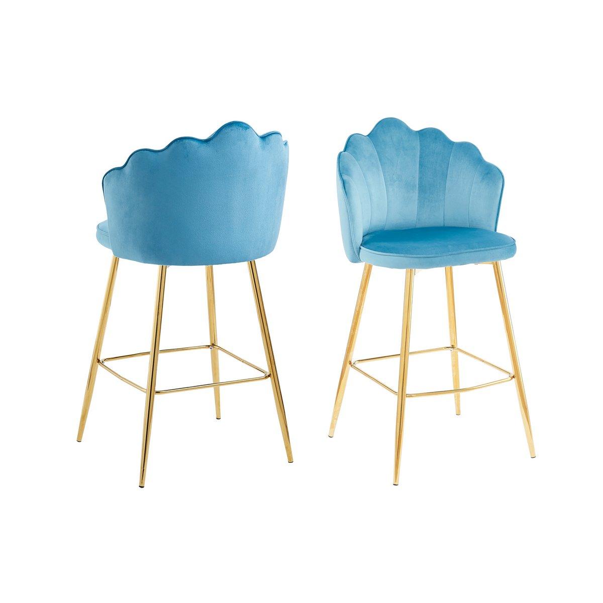 Barhocker Muscheldesign 2er Set aus Samt Blau