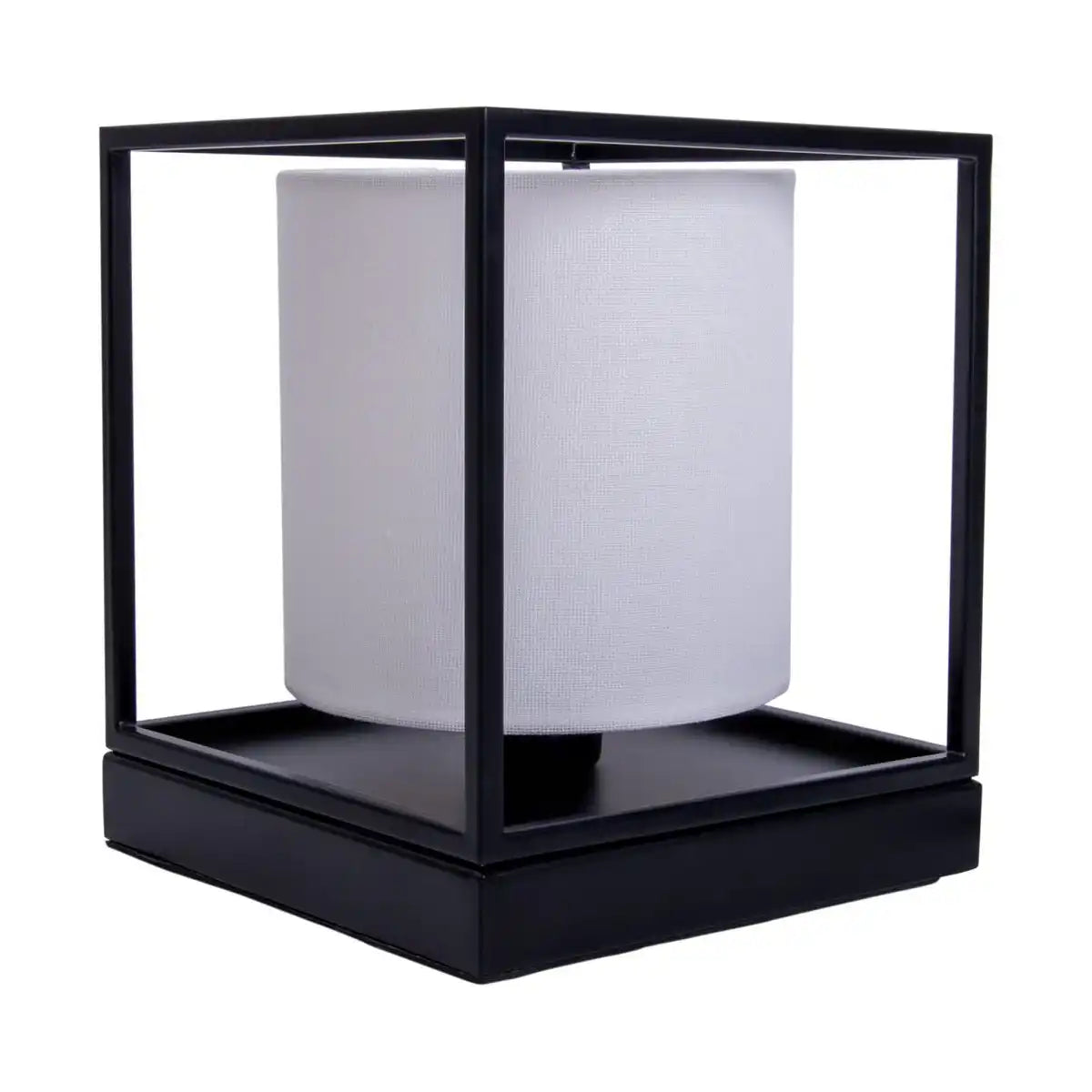 Tischleuchte "BETA" weiß aus Metall mit Stoffschirm in weiß, mit E14-Fassung, Lampe für Wohnzimmer, Esszimmer, Flur und Büro, 15 x 15 x 17 cm