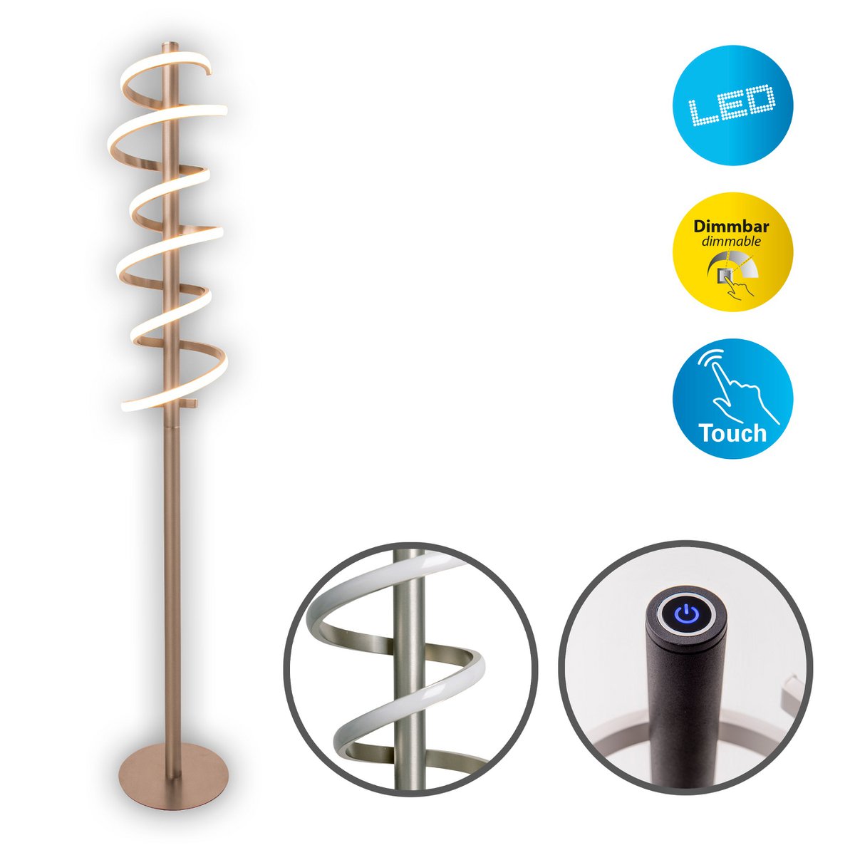 LED-Stehleuchte "BELLEZA", moderne Stehlampe aus Metall und Kunststoff in Nickel matt und Weiß, mit fest verbauten LEDs, 140 hoch, Beleuchtung für Wohnzimmer, Esszimmer, Schlafzimmer oder Büro.