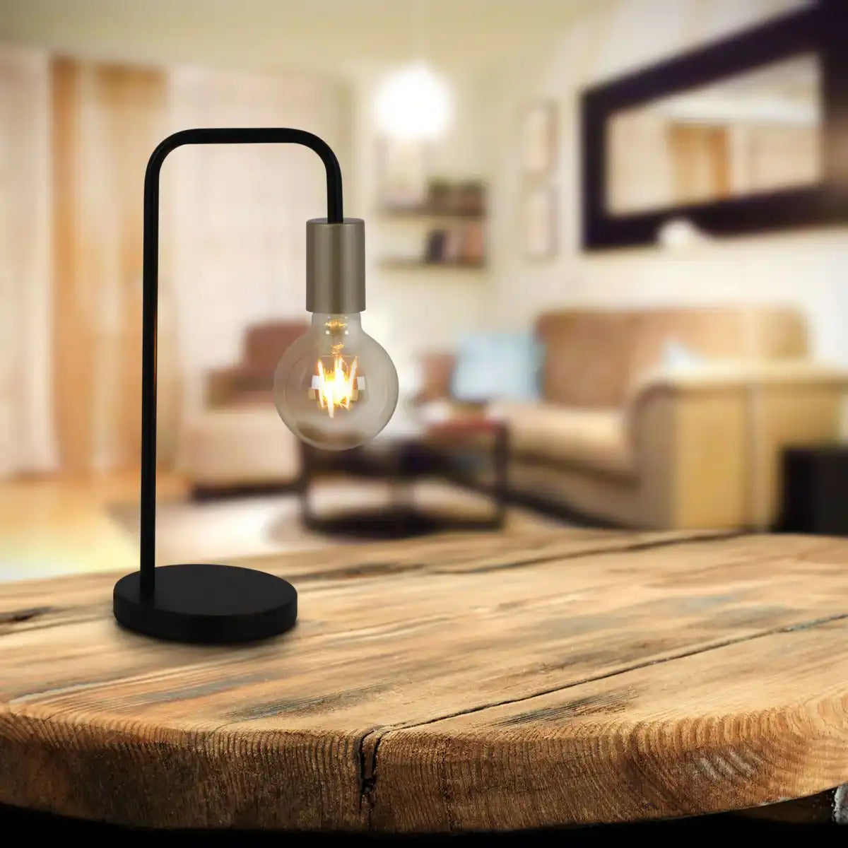Tischleuchte "MODO" aus Metall in Schwarz,, Fassungen in Gold, E27-Fassung, Tischlampe für Wohnzimmer, Esszimmer, Küche, Diele, Flur oder Büro, 39 cm hoch