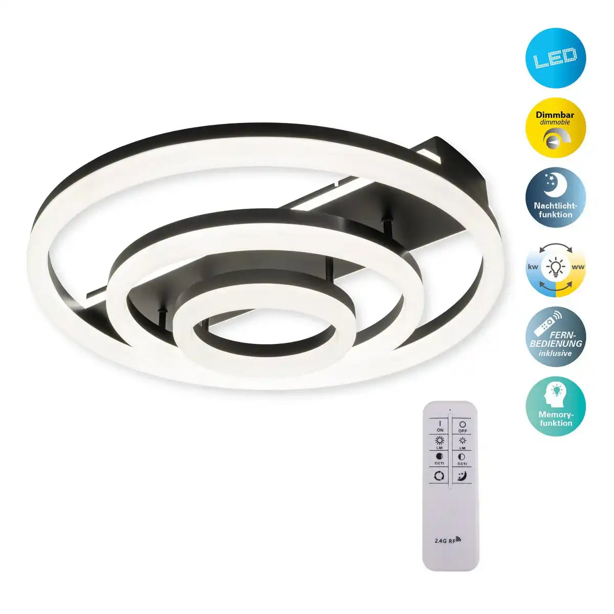 LED-CCT-Deckenleuchte "CIRCULO" aus schwarzem Metall und sandfarbenem Kunststoff Ø 60 cm