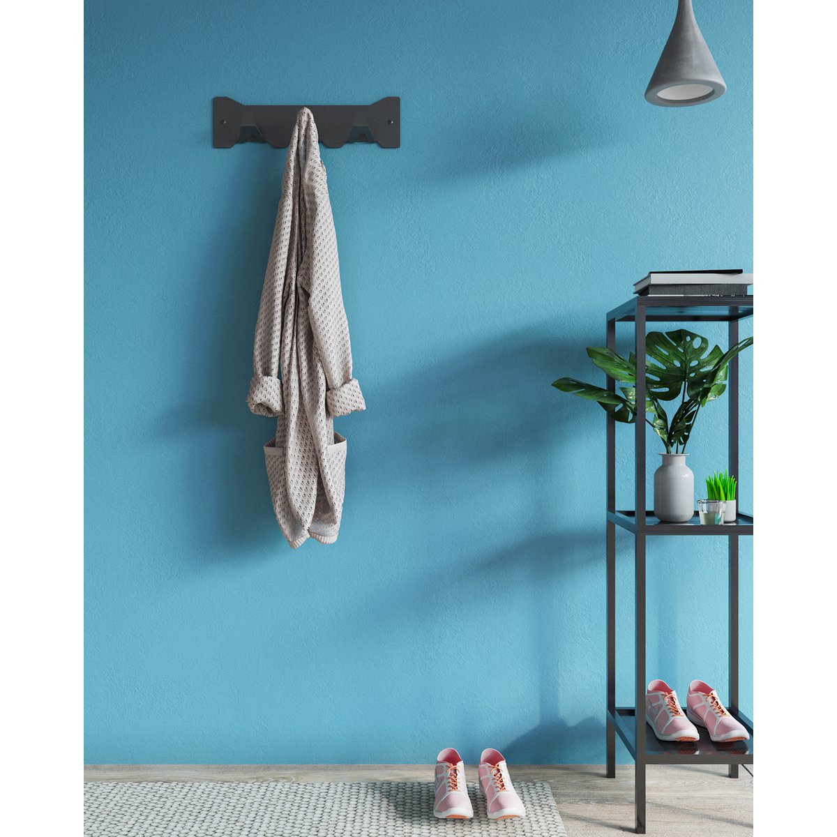 Gorillz Triangle Three – Industrial – Wandgarderobe – 3 Kleiderhaken – Schwarz