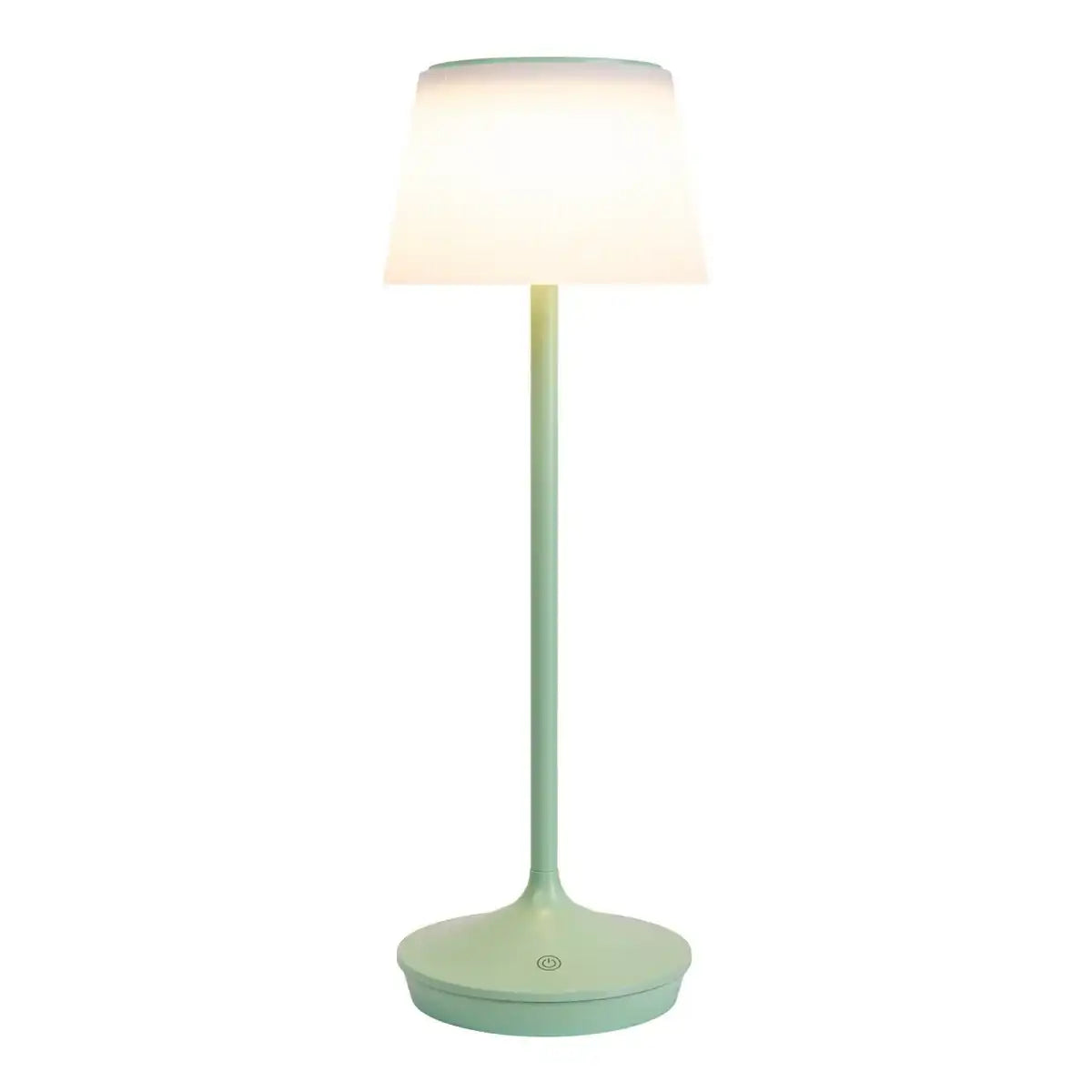 Solar-Akkutischleuchte "EMMI" 38 cm hoch, Schirm Ø 13 cm, Metall in Mint und weißer Kunststoff, für den Außenbereich, dimmbar CCT.