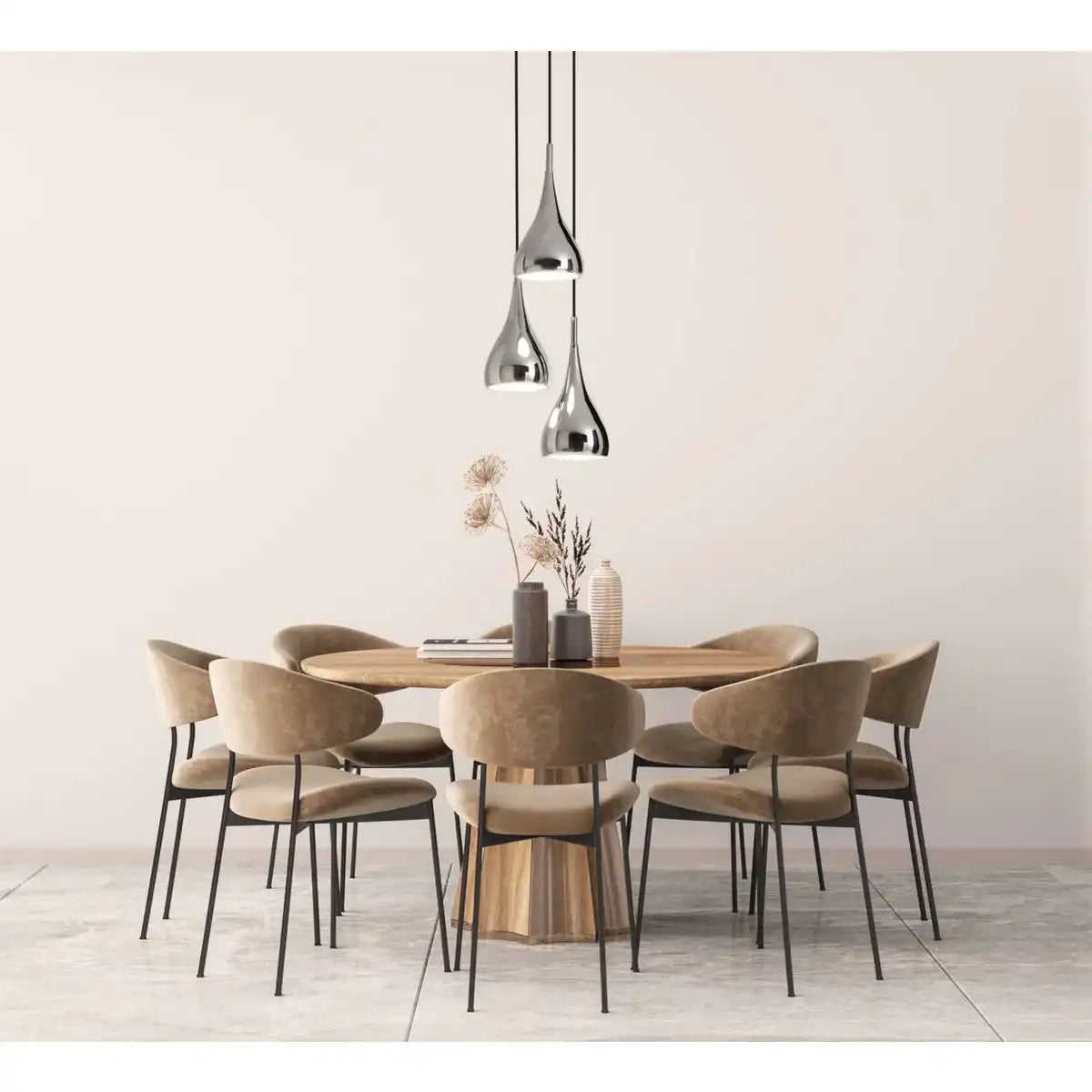 3-er Pendelleuchte "STYLE", Retro Klassiker Pendellampe aus chromglänzendem Metall mit E27-Fassungen, Schirm Ø16 cm, Gesamt Ø30 cm, ideal für Esszimmer, Wohnzimmer und Küche.
