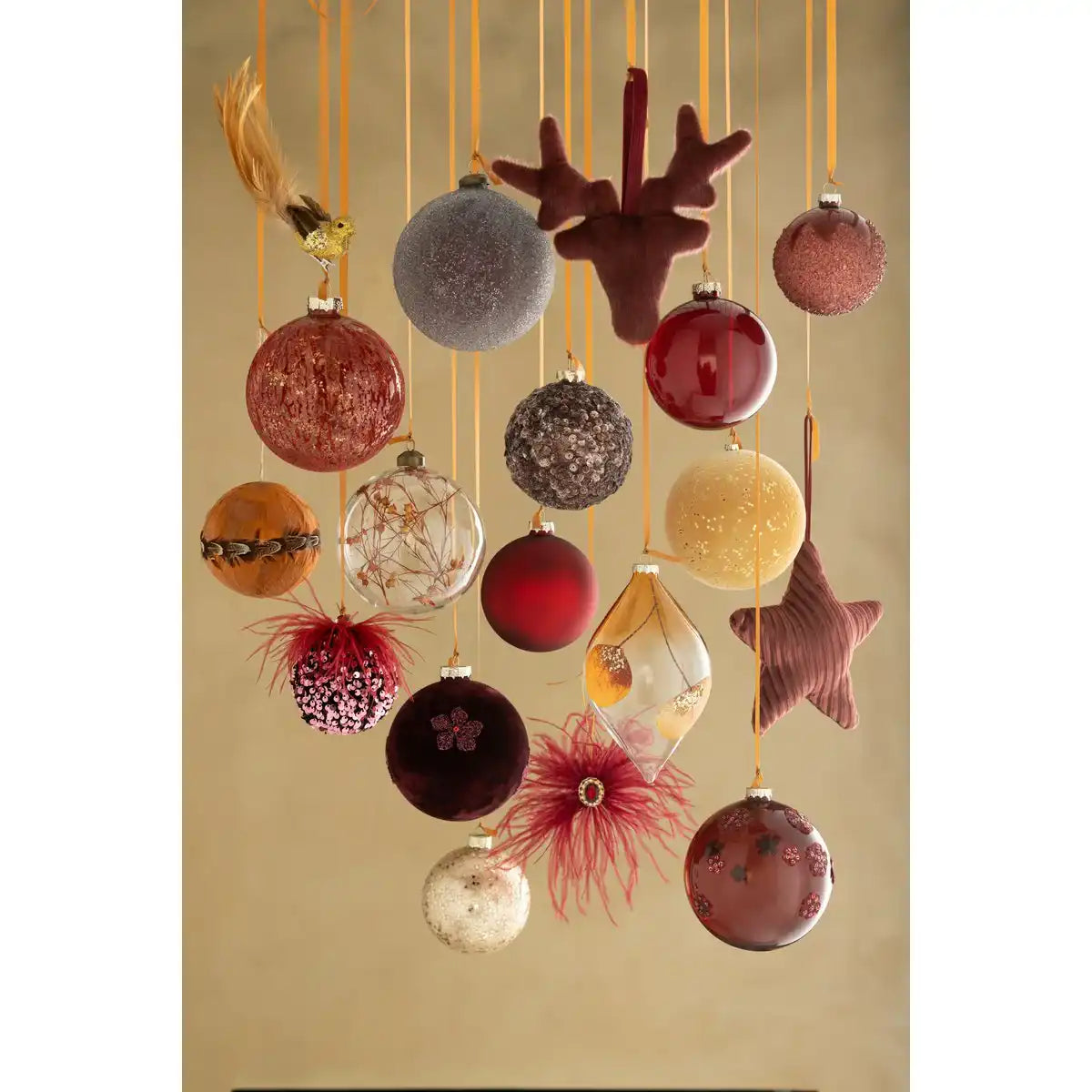 J -Linie Weihnachtsballstars - Glas - Bronze - klein - Box von 6