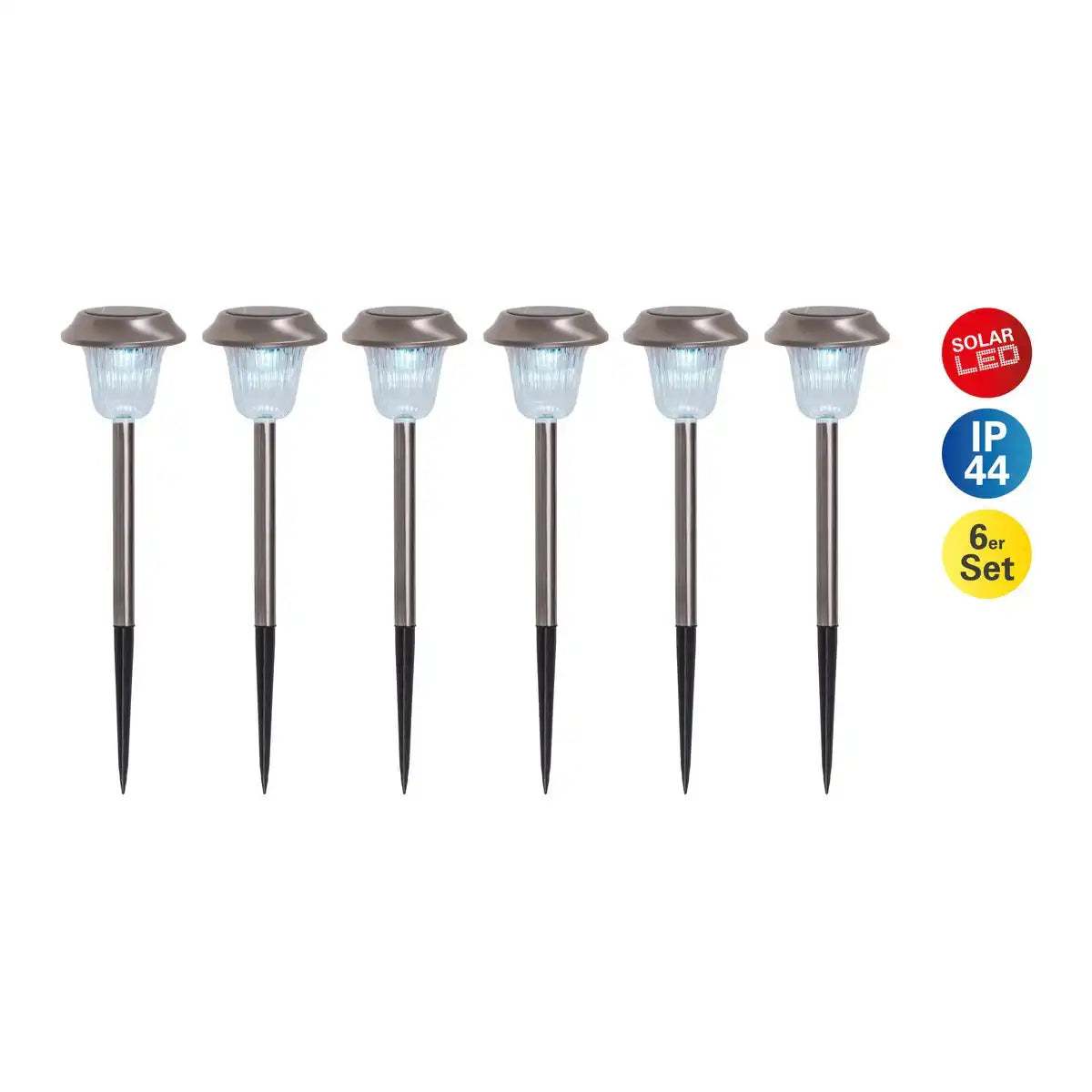 6er Set LED Außenleuchte "Gustav" mit Erdspieß, Edelstahl und Acryl, mit fest verbauten LEDs in kaltweiß, 39 cm hoch