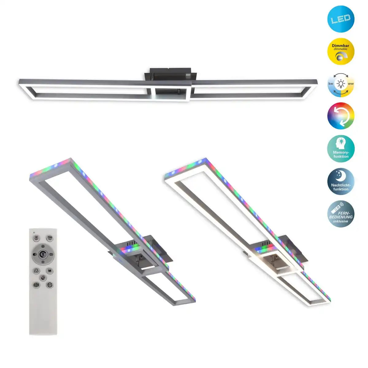 LED-CCT-Deckenleuchte + RGB-Backlight "BANTRY" mit vielen Funktionen, 115 cm lang, inklusive Fernbedienung