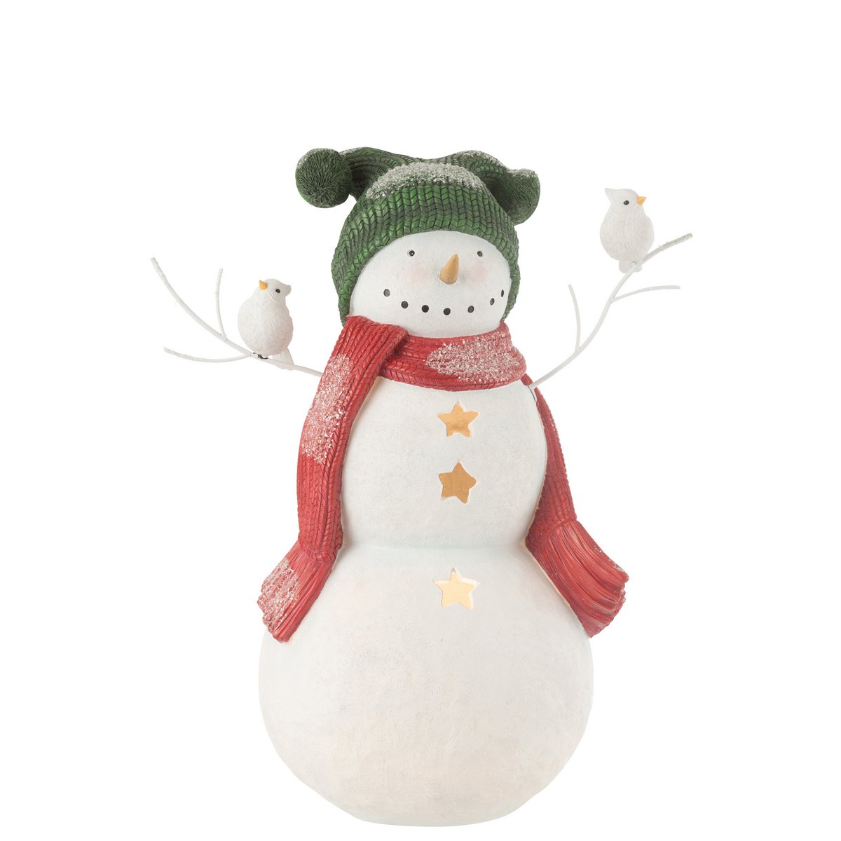 J-Line Figur Schneemann Vögel - Polyresin - rot/grün - groß