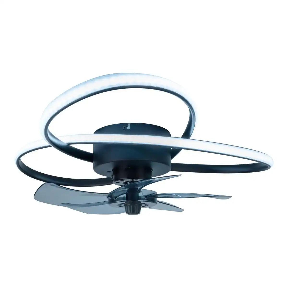 moderne LED Deckenleuchte "RICCIO" inklusive Ventilator, Nachtlichtfunktion, Dimmung und Lichttemperatureinstellung ist mit fest verbauten LEDs bestückt und hat einen ungefähren Øvon 58 cm.