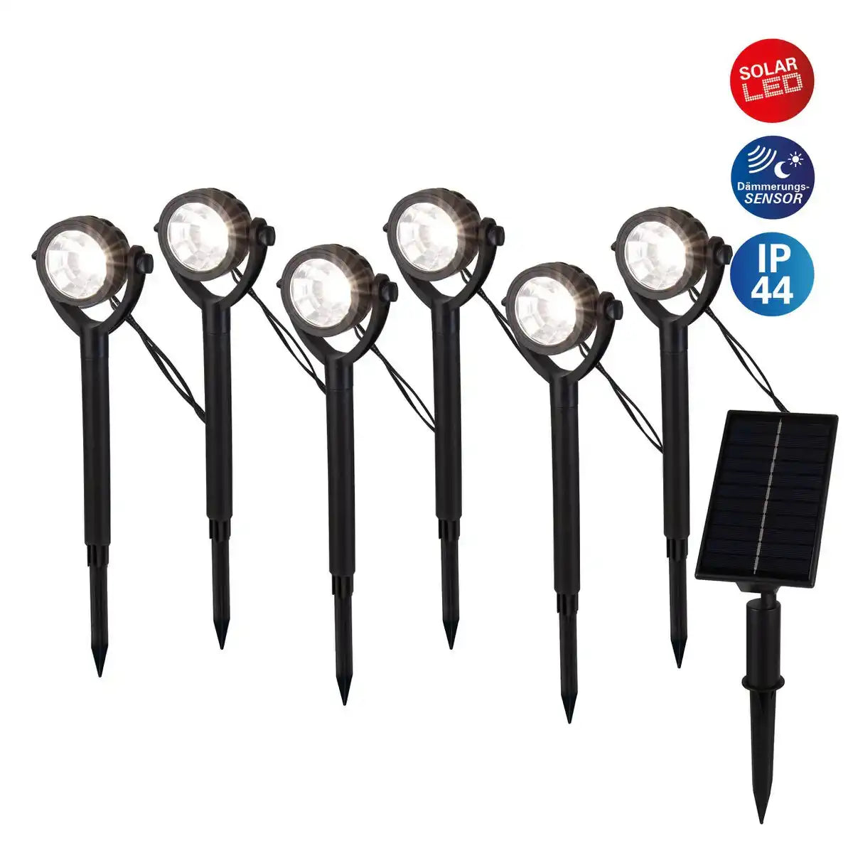 Solar- / Erdspieß 6er Set "NOMI" ca. 475 cm lang, aus schwarzem Kunststoff, warmweiß