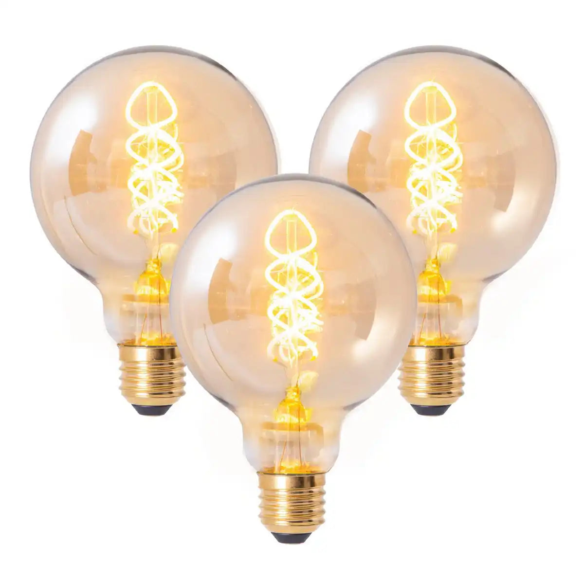 LED Leuchtmittel "DILLY" 3er-Set mit E27-Fassung, 4 Watt Ø 9,5cm, aus Metall und Glas, amber