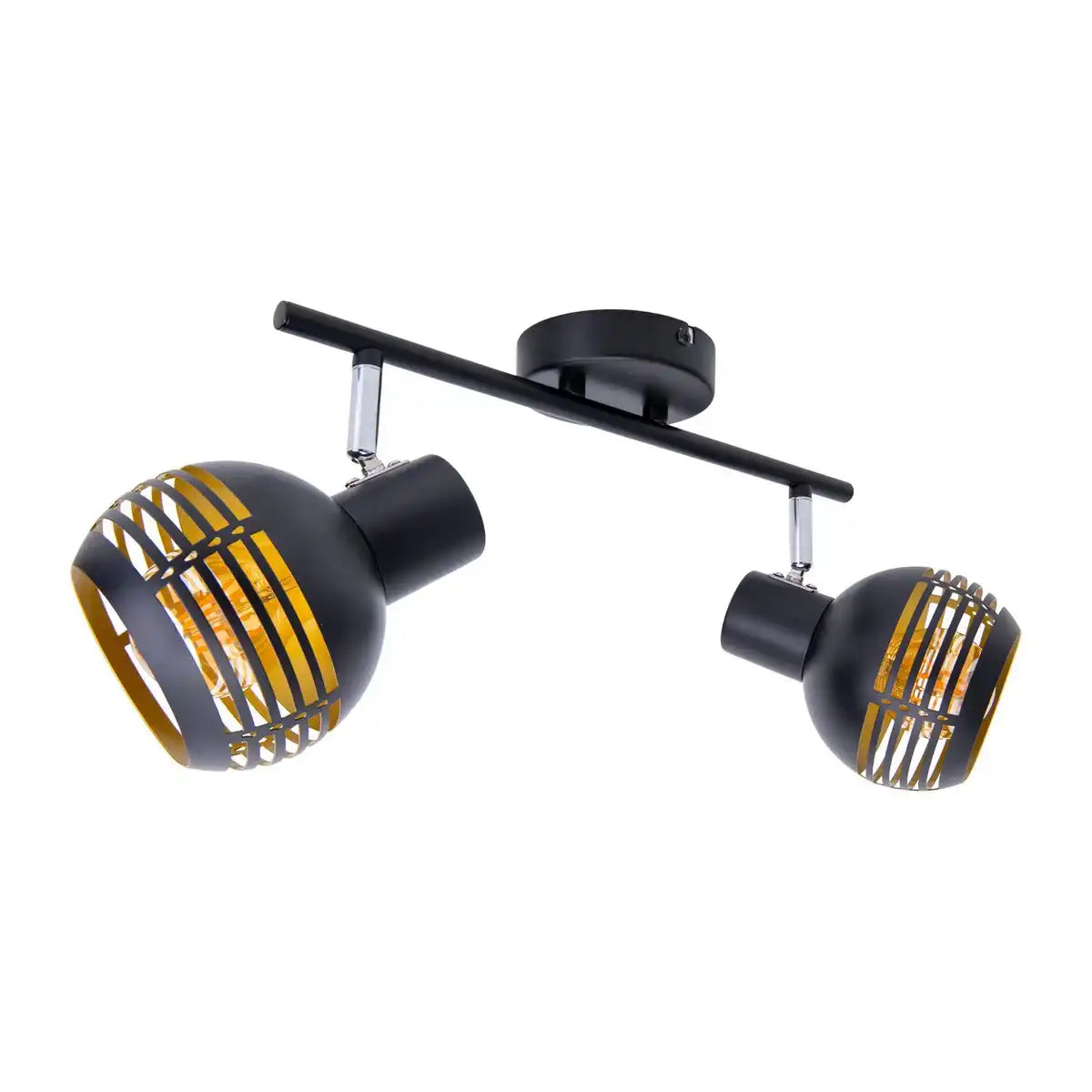 2er Wand- und Deckenleuchte Spot "CASCO" aus Metall in Schwarz, und Gold, mit E27-Fassung, 36 x 12 x 15 cm. Stilvolle Beleuchtung für Wohnzimmer, Esszimmer oder Küche.