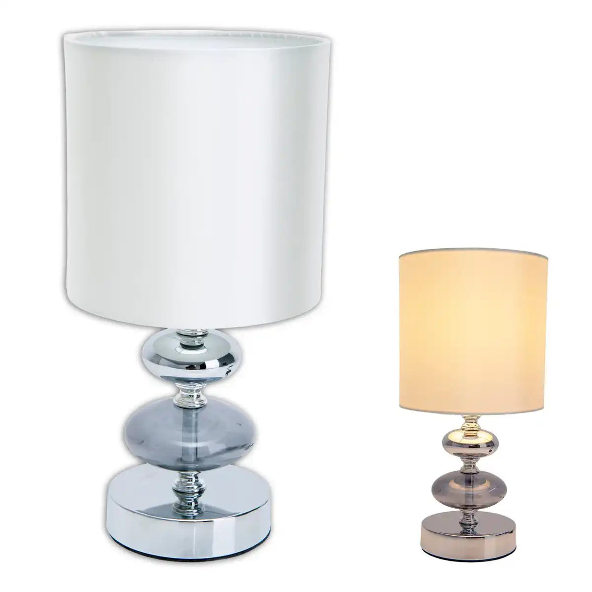 Stoff, Tischleuchte "MALI", Tischlampe aus Metall und Textilmaterial, weiß, mit E14-Fassung, für Esszimmer, Wohnzimmer, Diele oder Büro, Tischlampe für Wohnzimmer oder Esszimmer, Nachttischlampe- 28,5 cm hoch
