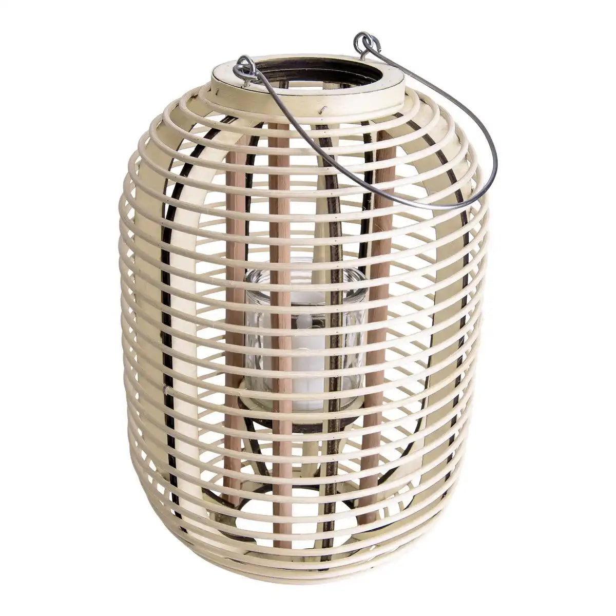 Dekoleuchte "Korbinian" inklusive Solar-LED-Kerze für Garten und Terrasse, aus Rattan in hell natur, Solar Lampe Höhe 32 cm