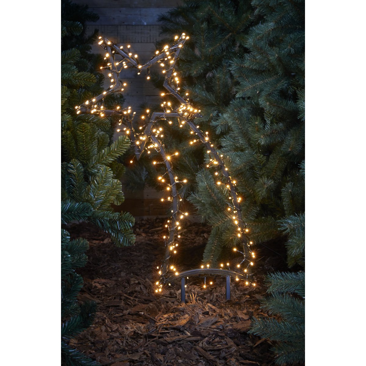 Star Gartenstecker mit warmer weißer LED -Beleuchtung - L45 x H101 cm - Schwarz