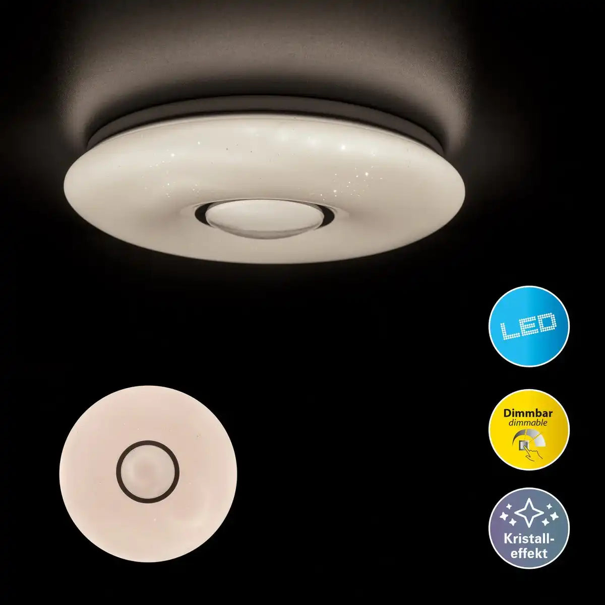 LED Deckenleuchte ""PICTON" Ø 31 cm aus Metall und Kunststoff, warmweißes Licht mit Kristalleffekt, mit fest verbauten LEDs Beleuchtung für Wohnräume oder Büro