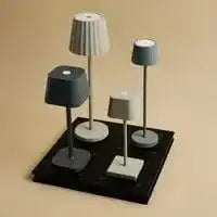 Combi Set Professional-4 x de pijp Mini Maus grau wiederaufladbare Tischlampen & 1 x Amstel Wireless Ladestation mit Qi-Technologie