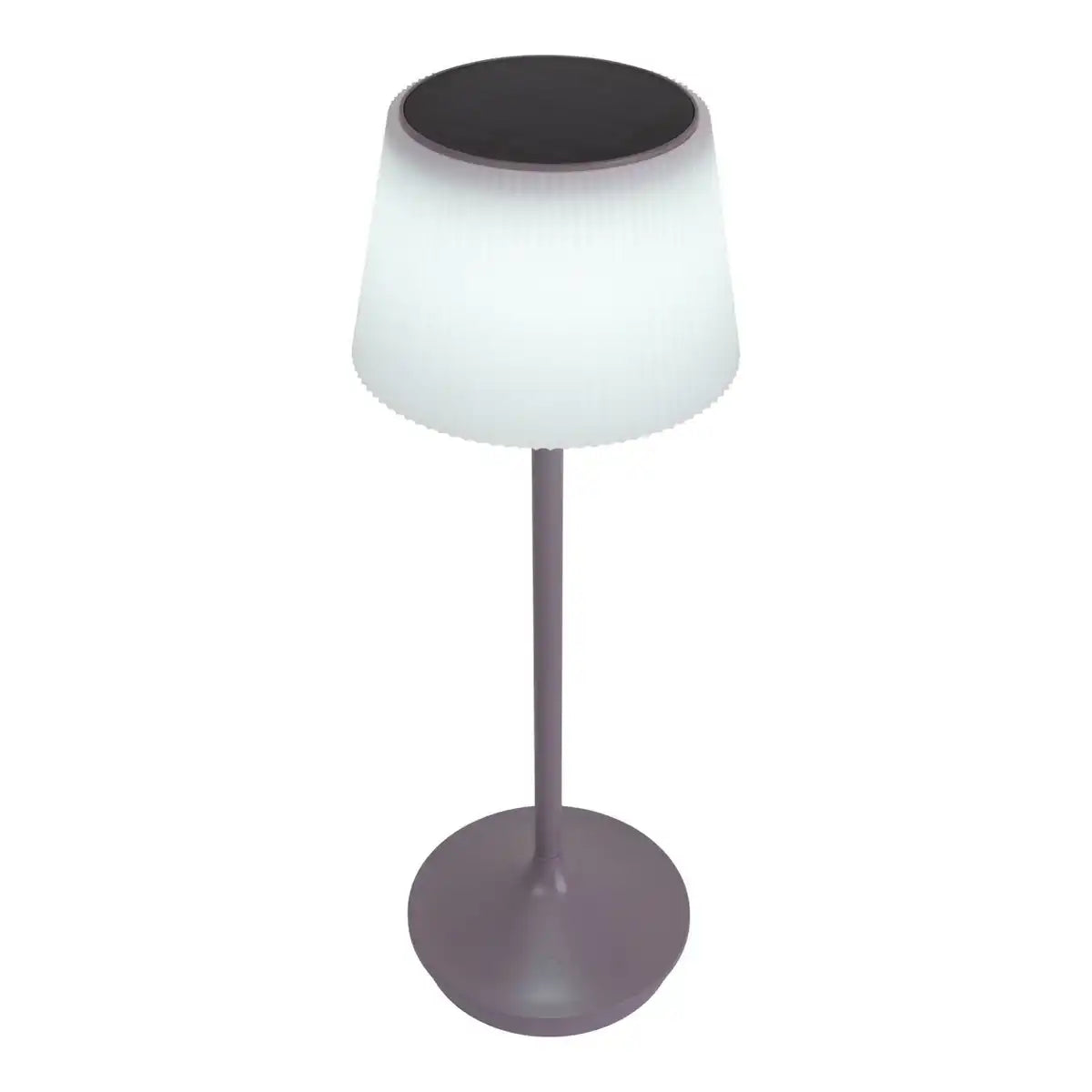 Solar-Akkutischleuchte "EMMI" 38 cm hoch, Schirm Ø 13 cm, Metall in Brombeer und weißer Kunststoff, für den Außenbereich, dimmbar CCT.