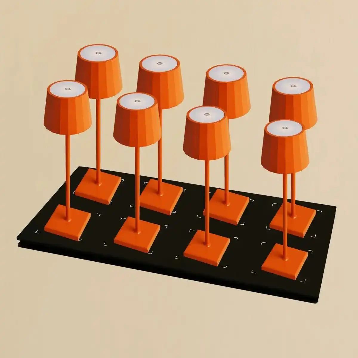Combi Set Professional-8 x Wouter Blossom Orange wiederaufladbare Tischlampen und 1 x Zentrale Station Wireless Ladestation mit Qi-Technologie