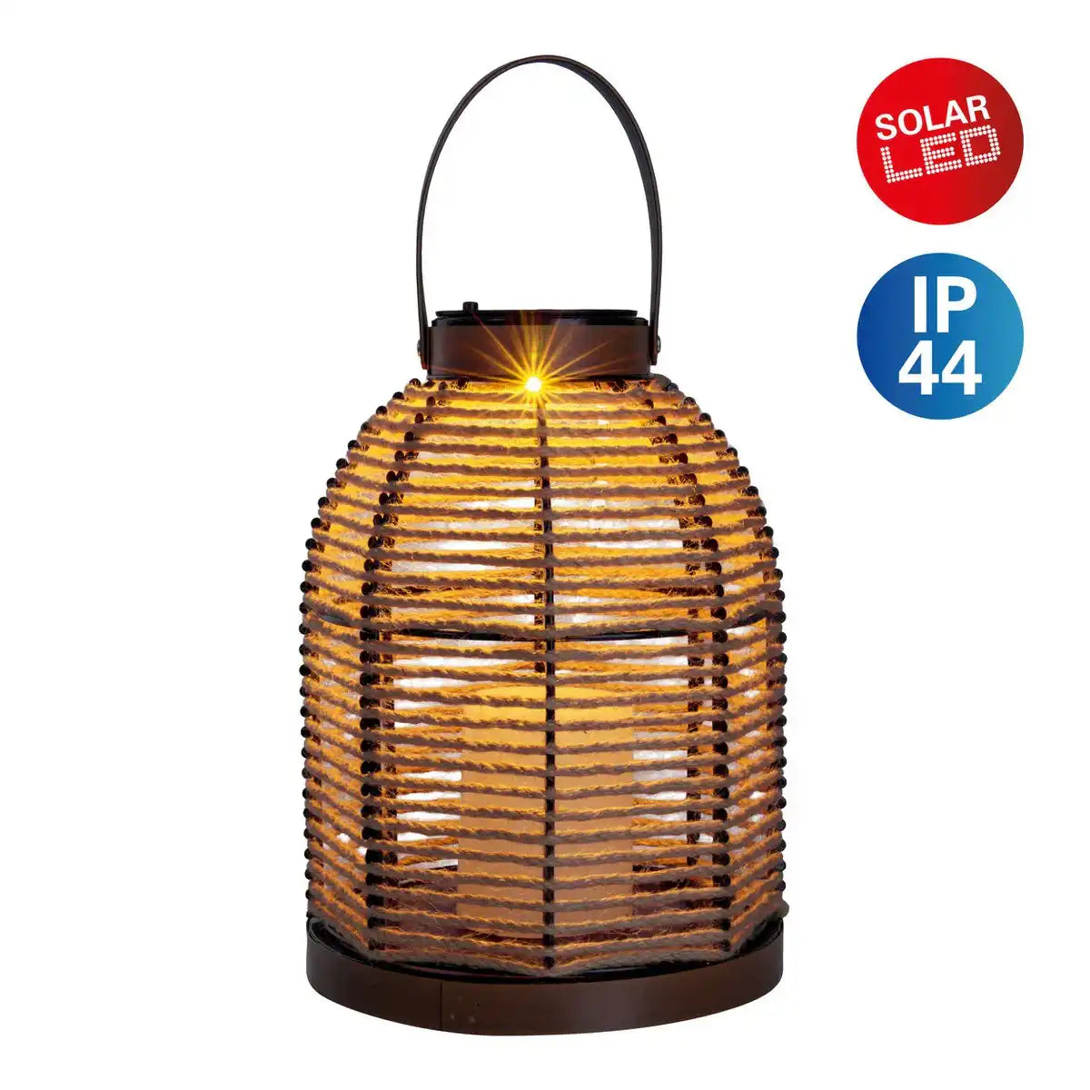 LED Solarleuchte "Korbinian" für Garten und Terrasse, Dekolampe aus Metall mit Jutebespannung in natur, fest verbaute LEDs, Solarlampe für Außen 29 x 21 cm