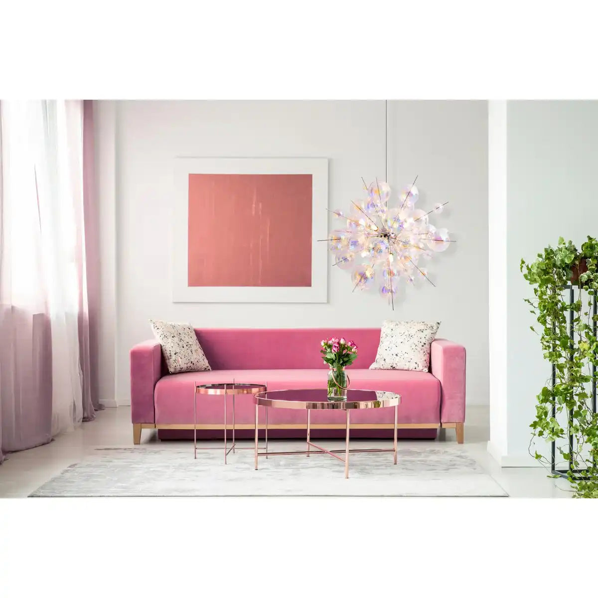 Pendelleuchte "EXPLOSION" aus Metall und irisierendem Glas, G9 Fassungen, Hängelampe für Esszimmer, Wohnzimmer, Diele oder Büro, Øca. 65 cm