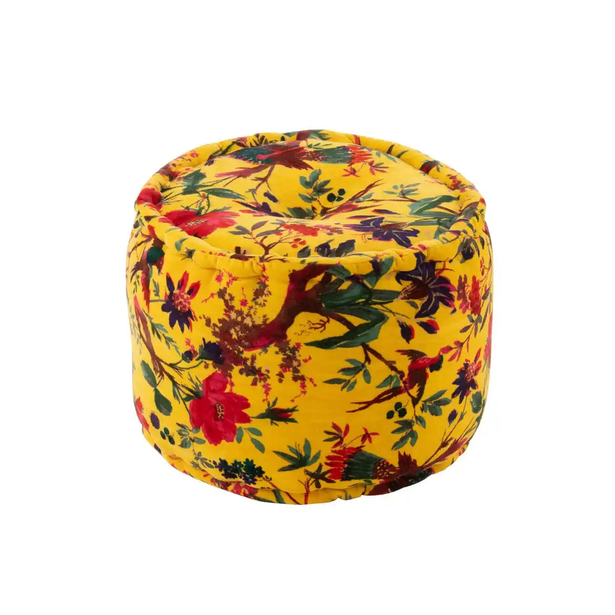 J-Line-Pouf um Vögel/Blumen Baumwollvelvet Gelb