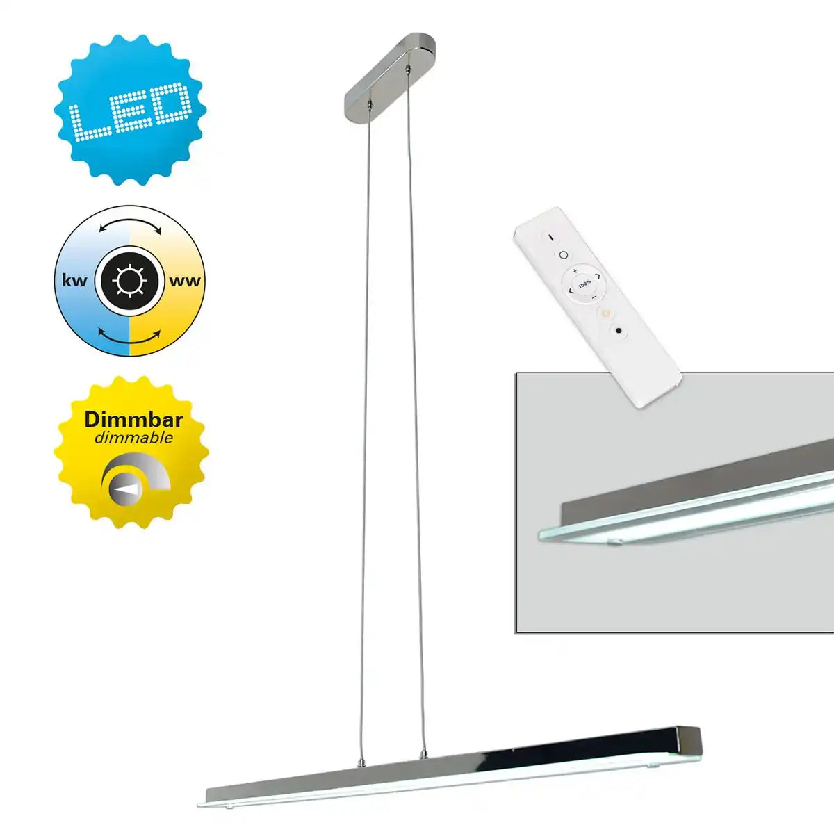 LED Pendelleuchte "BEAM" total 18W, 100 cm lang, mit fest verbauten LEDs, dimmbar, Farbtemperatur einstellbar, für Esszimmer und Büro