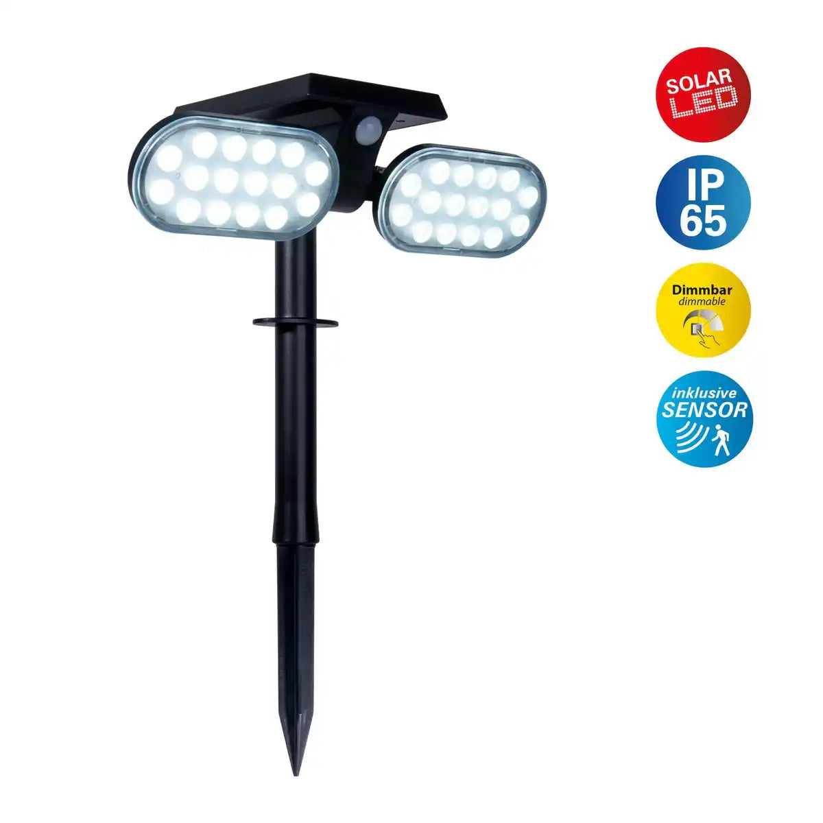 LED Solarstrahler "Paco" für den Außenbereich mit fest verbauter LED, Solar-Erdspieß aus Kunstoff in Schwarz, Höhe 31,9 cm