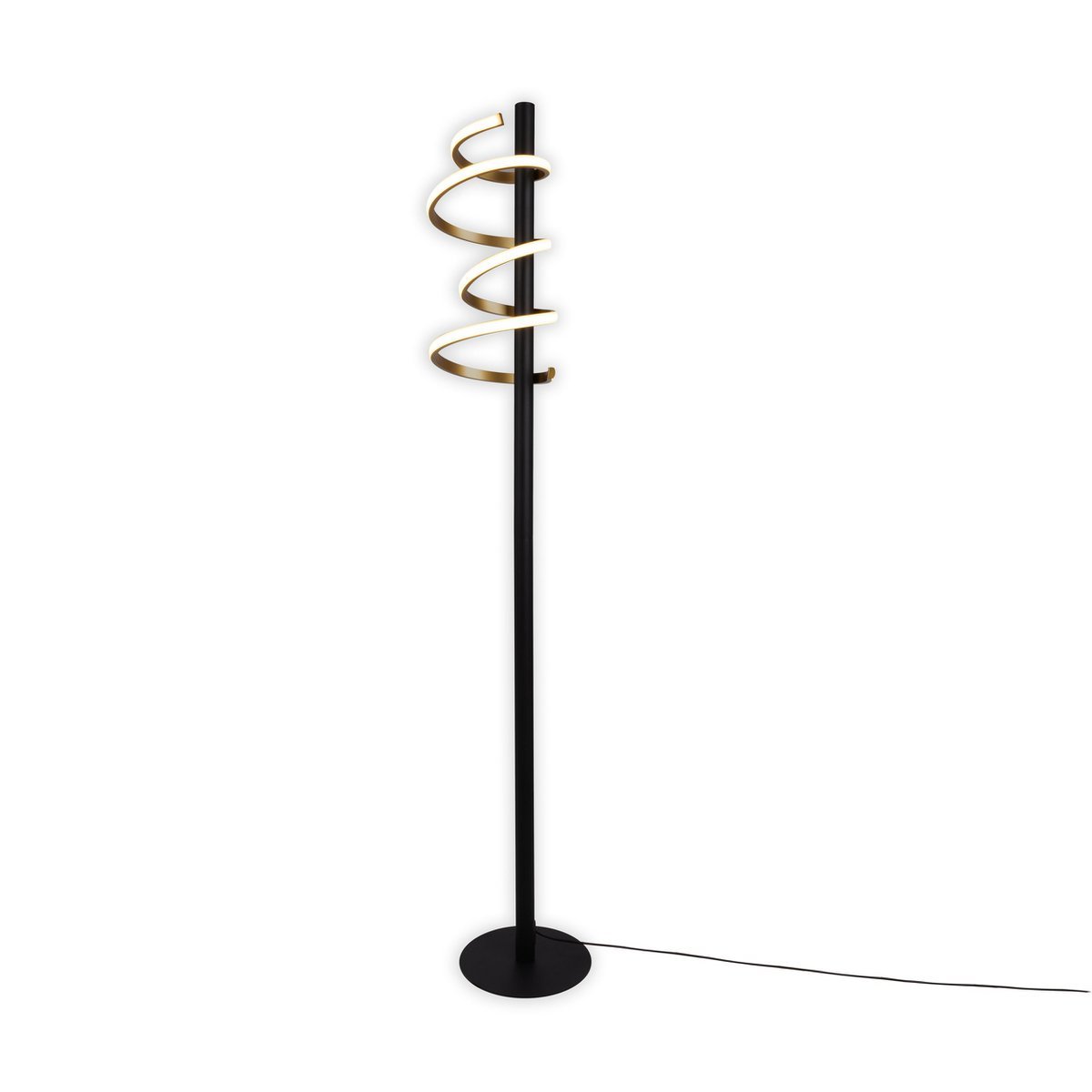 LED-Stehleuchte "BELLEZA", moderne Stehlampe aus Metall und Kunststoff in Schwarz, Gold und Weiß, mit fest verbauten LEDs, 140 hoch, Beleuchtung für Wohnzimmer, Esszimmer, Schlafzimmer oder Büro.
