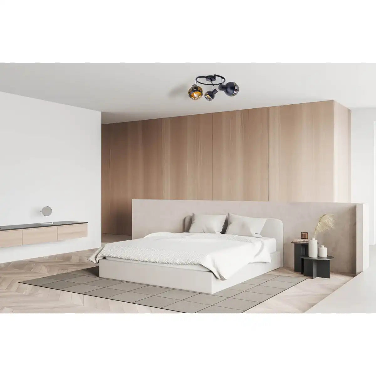 3er Wand- und Deckenrondell Spot "CASCO" aus Metall in Schwarz, und Gold, mit E27-Fassung, Øca. 48 cm. Stilvolle Beleuchtung für Wohnzimmer, Esszimmer oder Küche.