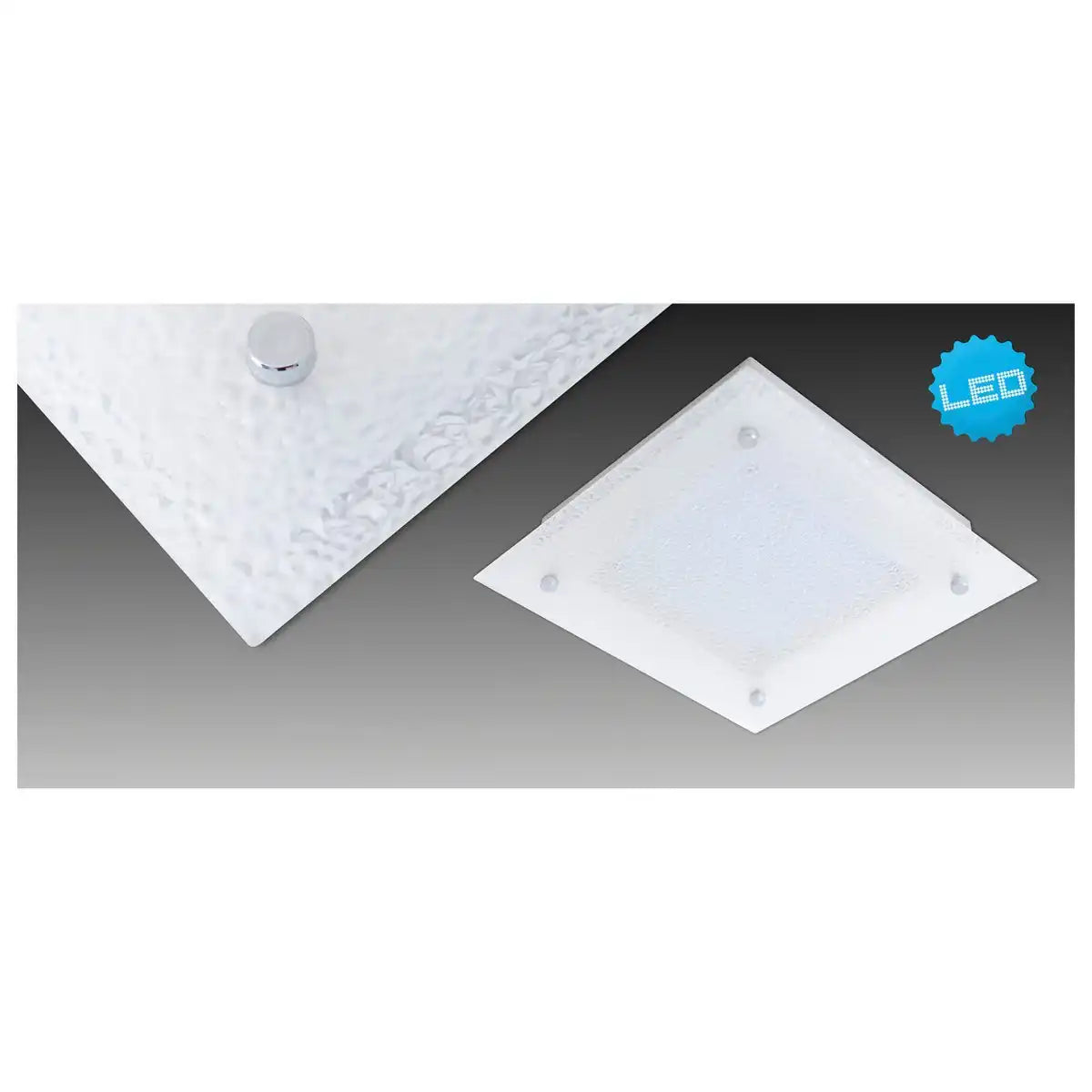 LED-Deckenleuchte mit Kristalloptik "LEEDS" , Seitenlänge 25 cm, aus chromfarbenem Metall und klarem, strukturiertem Glas, integrierte LEDs, warmweiß